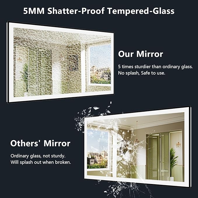 96x36 Inch LED Bathroom Mirror with Lights (Front Lit and Backlit) Black Framed Lighted Vanity Mirror for Bathroom Wall Dimmable Anti-Fog Memory Tempered Glass Horizontal/Vertical
