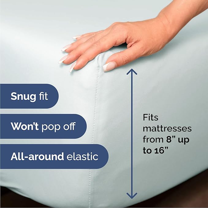 Queen Size 4 Piece Sheet Set - Comfy Breathable & Cooling Bed Sheets Set - Hotel Luxury Bedding for Women, Men, Kids, Teens, Boys & Girls - Deep Pockets, Ultra-Soft, Wrinkle Free - Oeko-Tex - Ice Blue