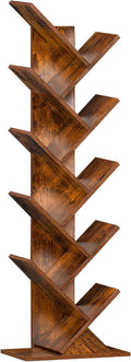 10 Tier Tree Book Shelf, Floor Standing Wood Bookshelf for Narrow Space, Storage Organizer Bookshelves for Books/CDs/Magazine, Bookcase with Shelves for Home Office, Living Room - Brown
