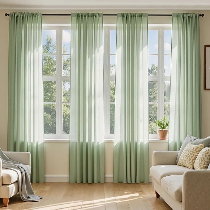 MIULEE Sage Green Sheer Curtains 84 Inches Long, 4 Panels Set, Light Filtering by MIULEE