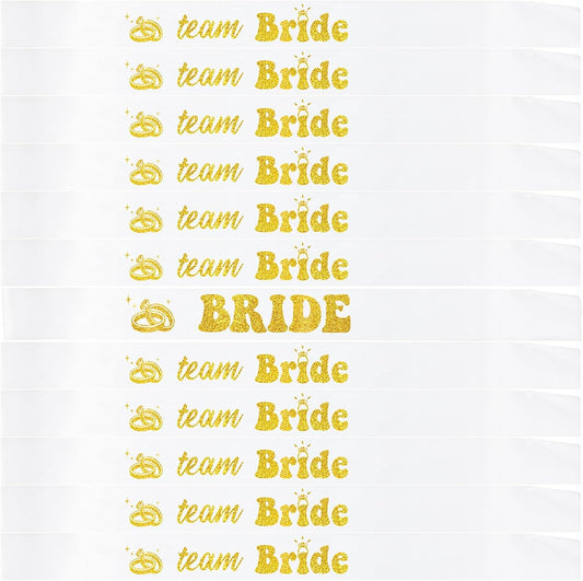 12 PCS Bride Sash Bachelorette Party Bride to Be Team Bride Sashes Maid of Honor Bridesmaid Sash for Bridal Shower and Hen Party Decorations Favors,White Gold