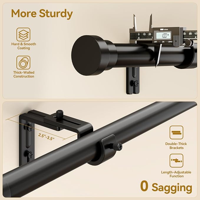 YaFex Curtain Rods 32-58 Inch, Heavy Duty 1 Inch Adjustable Curtain Rod - Image 4