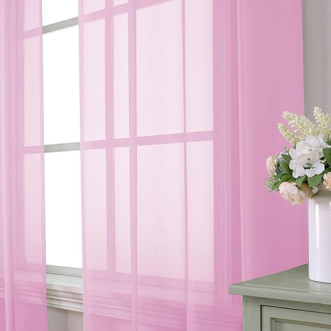 Aiyufeng Light Pink Sheer Curtains 90 Inches Long 2 Panels Set, Semi - Image 7