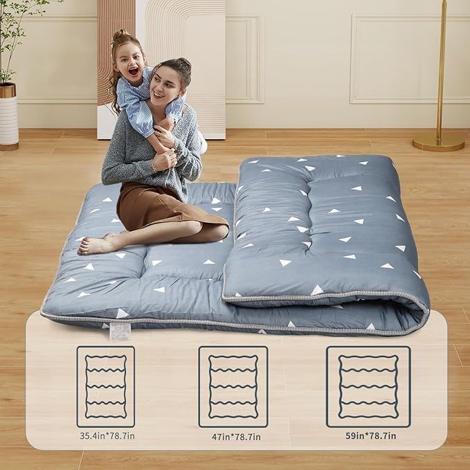 Japanese Floor Mattress,Roll Up Memory Foam Tatami Mat Easy to Store and Portable,Futon Mattress Suitable for Camping and Guest Room (Grey, Queen (80" X 60"))