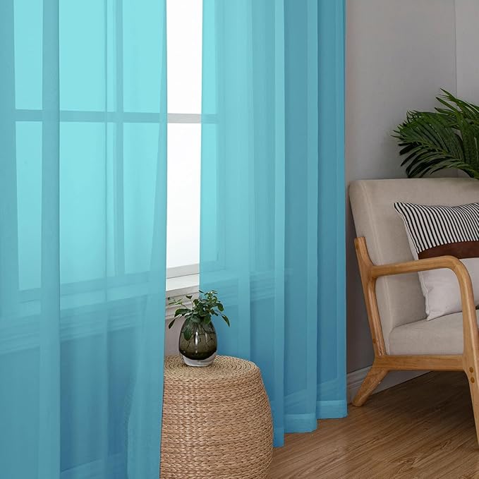 Aiyufeng Turquoise Sheer Curtains 90 Inches Long 2 Panels Set, Light Filtering - Image 5