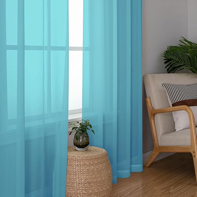 Aiyufeng Turquoise Sheer Curtains 96 Inches Long 2 Panels Set, Light Filtering - Image 5