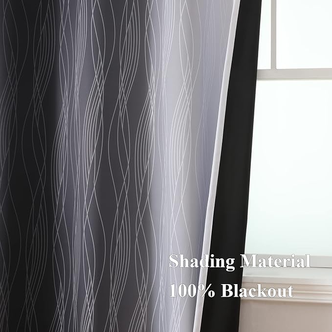Estelar Textiler Black and Greyish White Blackout Curtains 45 Inch Length - Image 5