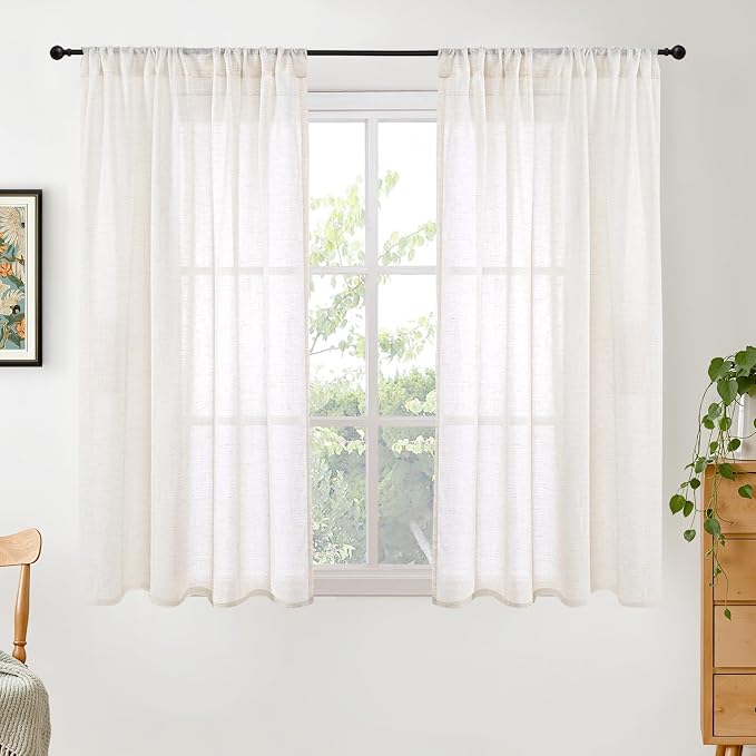 BGment 45 Inch Length Linen Semi Sheer Curtains by BGment