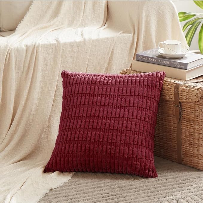 Fancy Homi 4 Packs Burgundy Decorative Throw Pillow Covers 18x18 Inch - Image 2