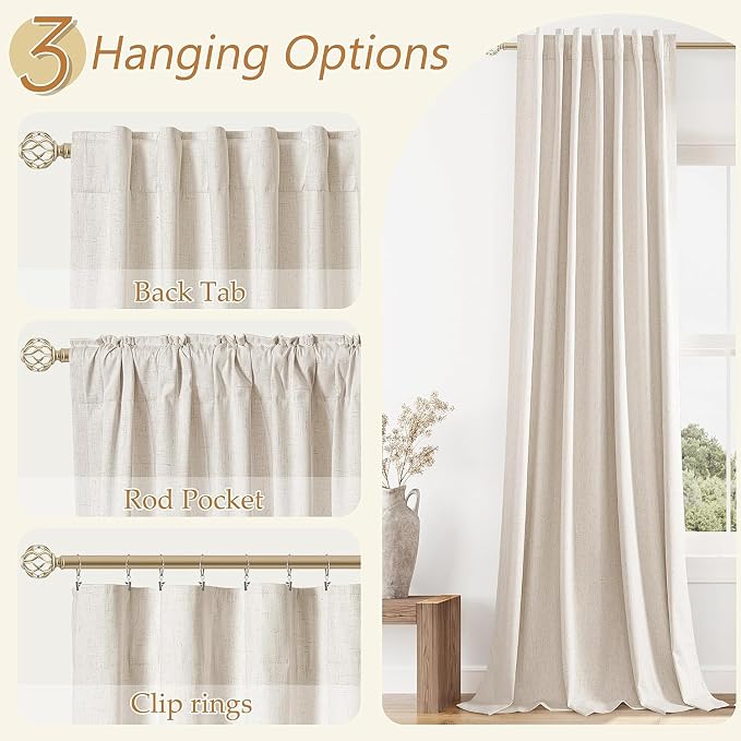 Guken 100% Blackout Linen Curtains 80 Inch Length 2 Panels Set - Image 6