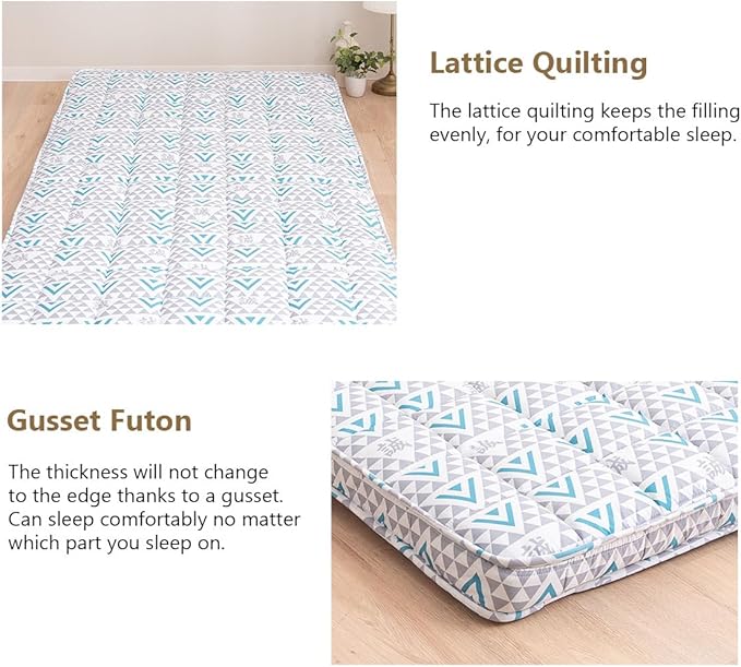 EMOOR Japanese Padded Futon Mattress Machi Full Triangle-Gray (Shinsengumi Makoto), Gusset Foldable Storable Elastic Bands Floor Sleeping Guest Bed Tatami Mat
