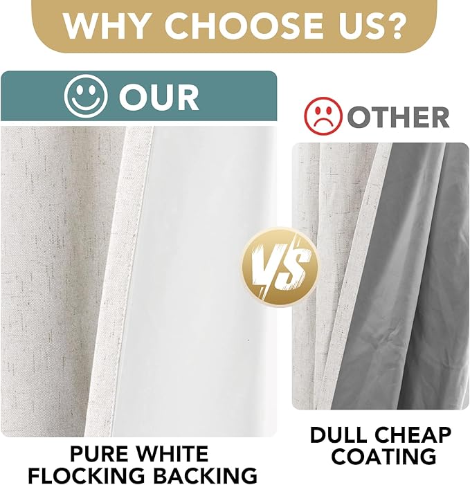 H.VERSAILTEX Primitive Linen Curtains 100% Blackout Curtain Drapes Burlap Fabric Curtains with White Thermal Insulated Liner, Grommet Top Curtains Living Room/Bedroom (2 Panels, 52 x 54 Inch, Ivory)