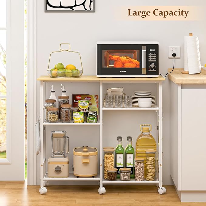 Kitchen Microwave Cart, Microwave Stand with Adjustable Shelf, Coffee Bar Stand Kitchen Baker's Rack with Wheels Rolling Storage Cart Organizer Shelf for Living Room, Office, Balcony