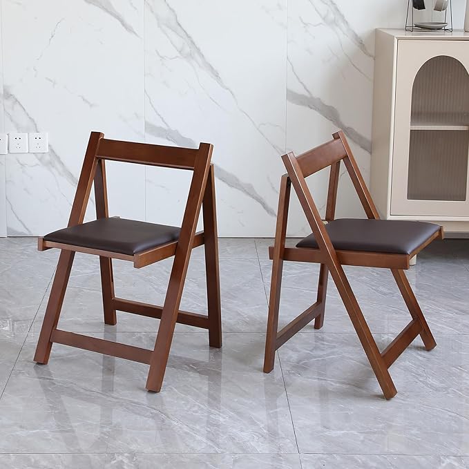 Walnut Drop Leaf Folding Dining Table with 2 Drawers and 4 Wheels, Wooden Padded Chairs Set of 2, Space Saving Dining Table with 2 Chairs