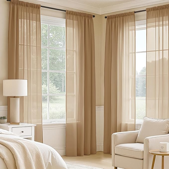 MIULEE Brown Sheer Curtains 72 Inches Long, 4 Panels Set, Rod Pocket Voile - Image 2