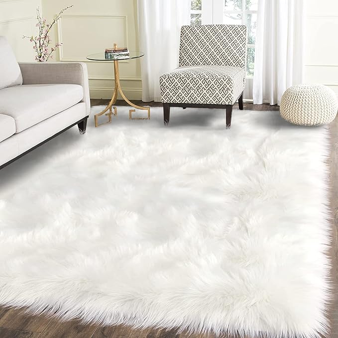 Latepis Large Area Rugs 6.7x10 Big White Faux Sheepskin Fur Rug - Image 3