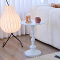 Chic Vintage Round Side Table with Elegant Roman Columns - Sturdy Metal Construction, Perfect for Coffee, End, Tea, or Leisure Use in Living Room or Bedroom Decor (White 1 Pack)