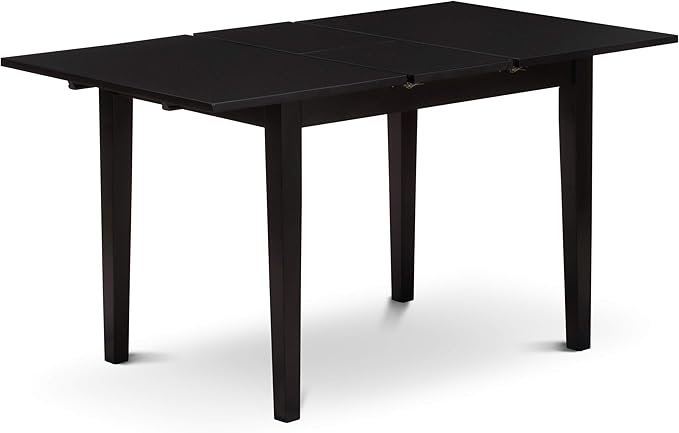 East West Furniture NOBR3-BLK-17 3 Piece Dining Room Table Set Contains a Rectangle Kitchen Table with Butterfly Leaf and 2 Light Sable Linen Fabric Parson Chairs, 32x54 Inch, Black