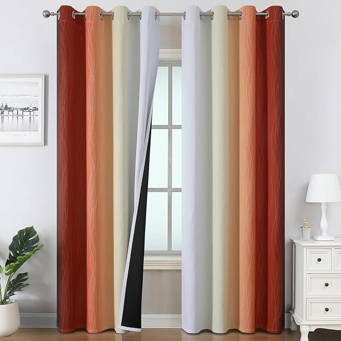 Estelar Textiler Burnt Orange and Greyish White Ombre Blackout Curtains & Drapes by ESTELARTEXTILER