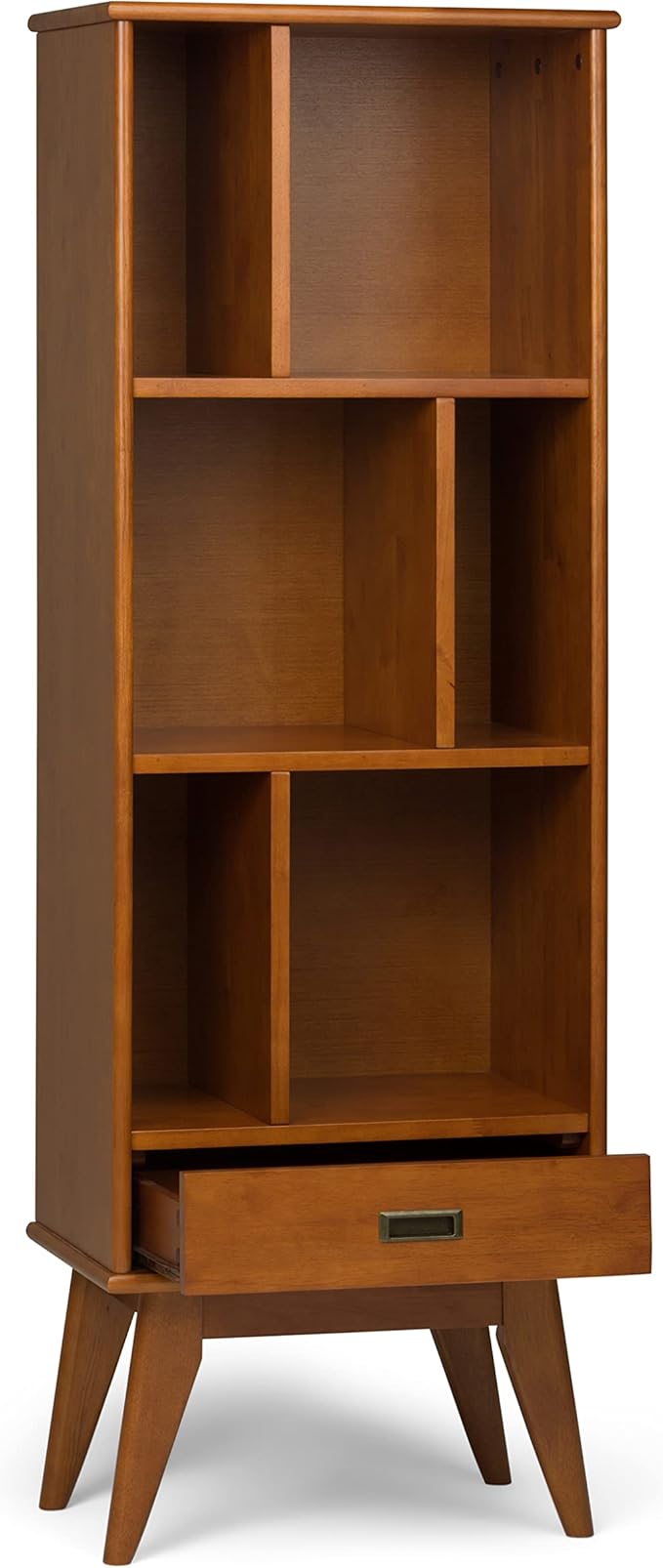 SIMPLIHOME Draper 22 inch Mid-Century Modern 6 Cubbie Bookcase with Drawer (Set of 2) in Teak Brown for The Living Room, Study Room and Office