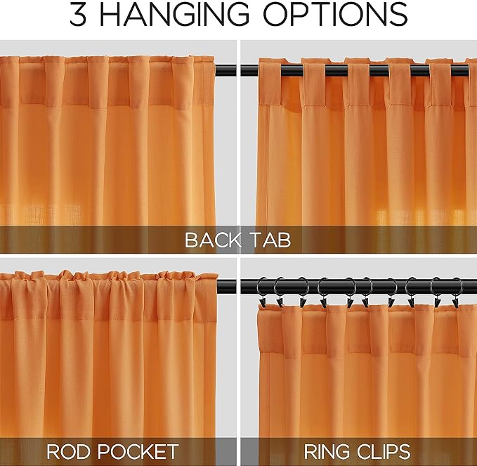 Nanspring Orange Linen Blend Drapes 84 Inch Length 2 Panels Set Back Tab Rod - Image 3