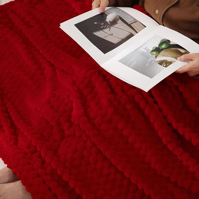 Puncuntex Red Throw Blanket 108"×90" inches Fuzzy 3D Jacquard Decorative - Image 6