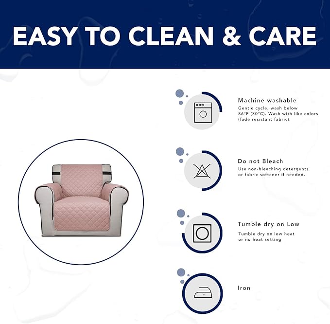 PureFit Reversible Sofa Couch Cover Water Resistant Couch Covers for 3 Cushion, Washable Furniture Cover with Non-Slip Foam and Adjustable Strap for Dogs, Pets (Oversized Sofa, Pink/Ivory)