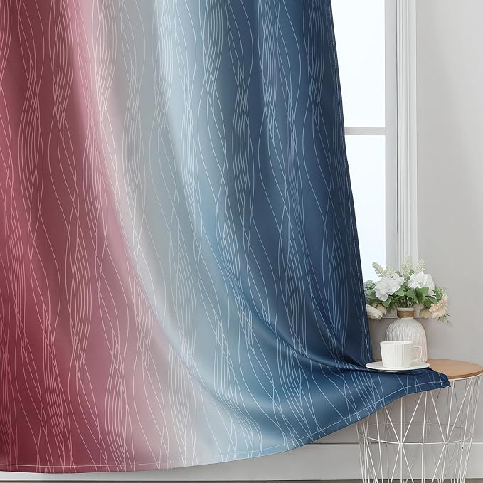Estelar Textiler Navy Blue and Burgundy Red Ombre Blackout Curtains 45 Inches - Image 6