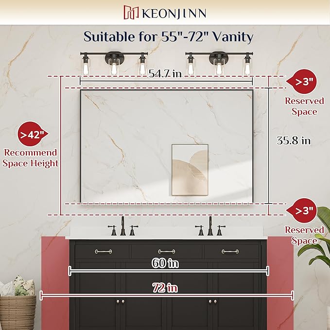 Keonjinn Brushed Gold Bathroom Mirror 55 x 36 Inch, Large Gold Vanity Mirror for Wall, Metal Frame,Rectangle Square Corner, Oversized, Modern Farmhouse(Horizontal/Vertical)