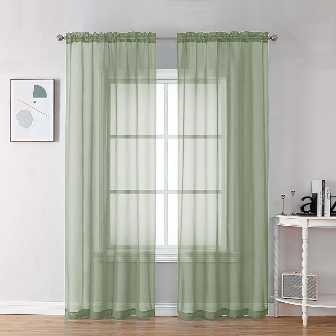OVZME Sage Green Sheer Curtains 78 Inches Long 2 Panels by OVZME