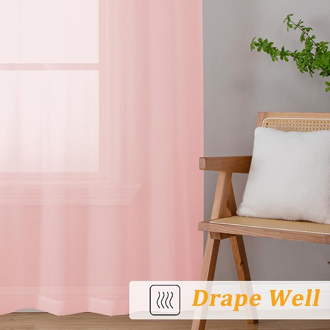 Gwine Blush Pink Sheer Curtains 63 Inch Length - Image 6