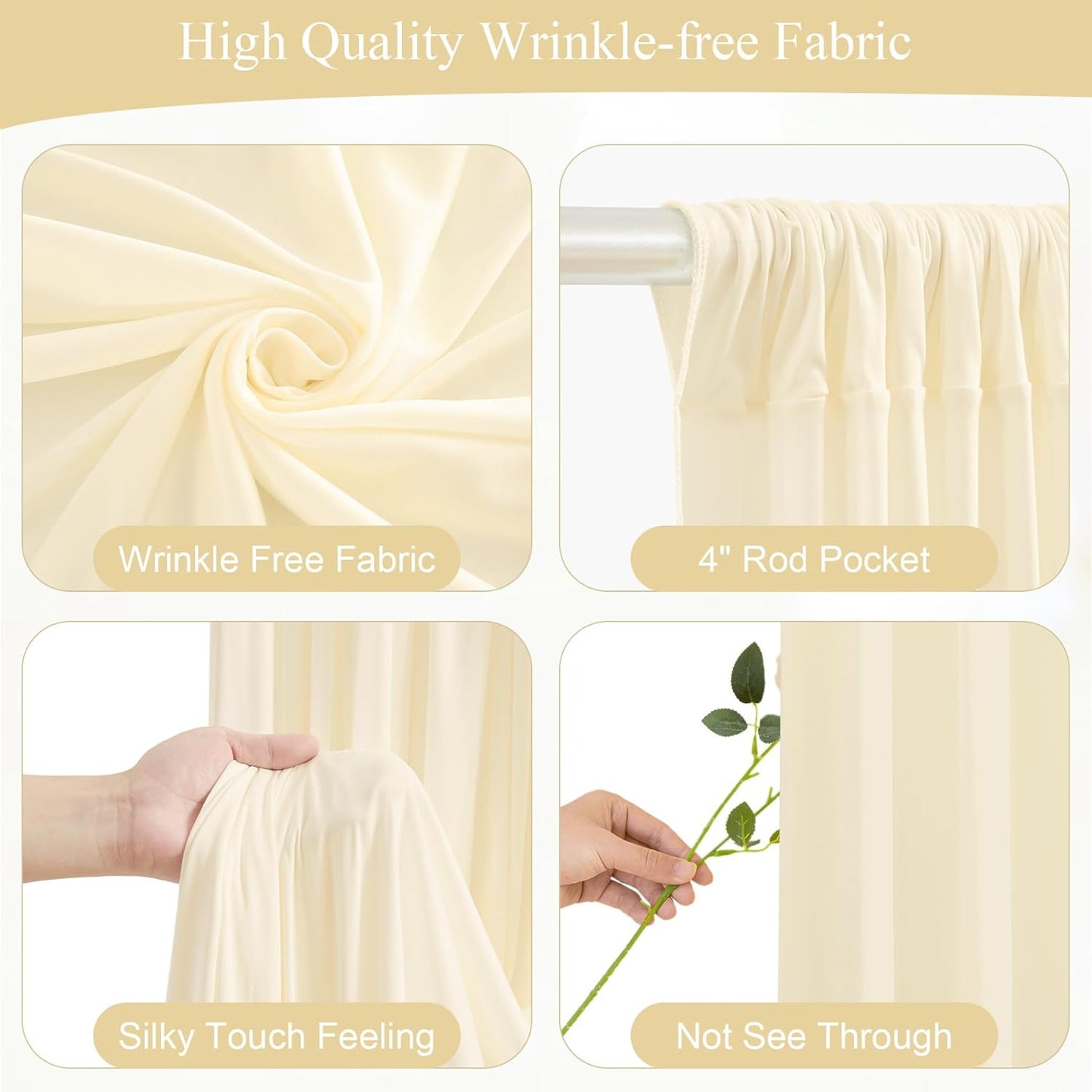 Light Champagne Backdrop Curtains with Lights String for Parties,10x10FT Wrinkle Free Wedding Photo Backdrop Curtains for Baby Shower Birthday Ceremony Reception Home Party Decorations-5ft x 10ft