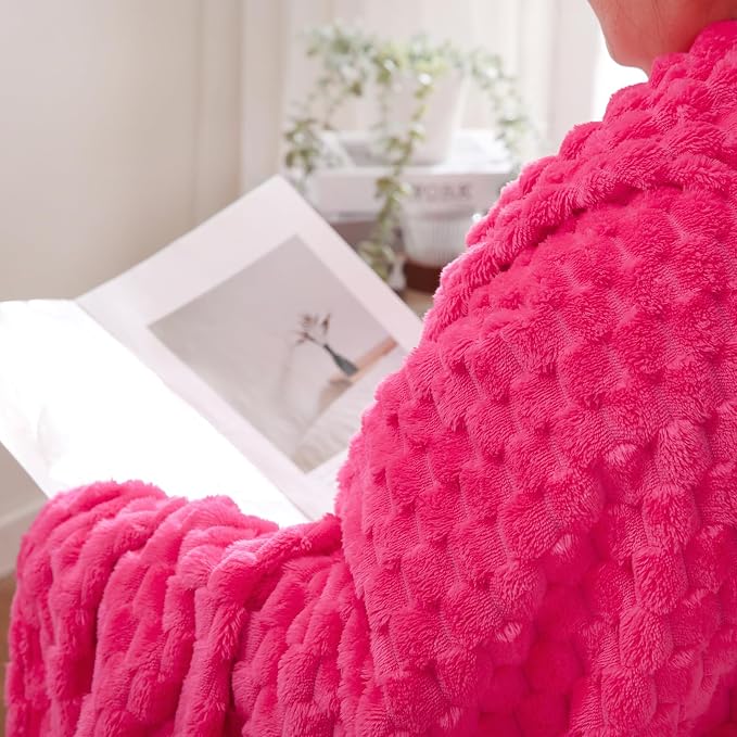 Puncuntex Hot Pink Throw Blanket 90"×90" inches Fuzzy 3D Jacquard Decorative - Image 4