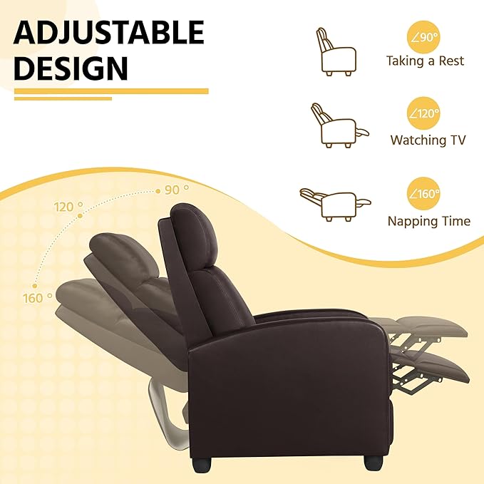 Yaheetech Recliner Chair Faux Leather Recliner Sofa Adjustable Modern Seat Club Chair Home Theater Seating Brown