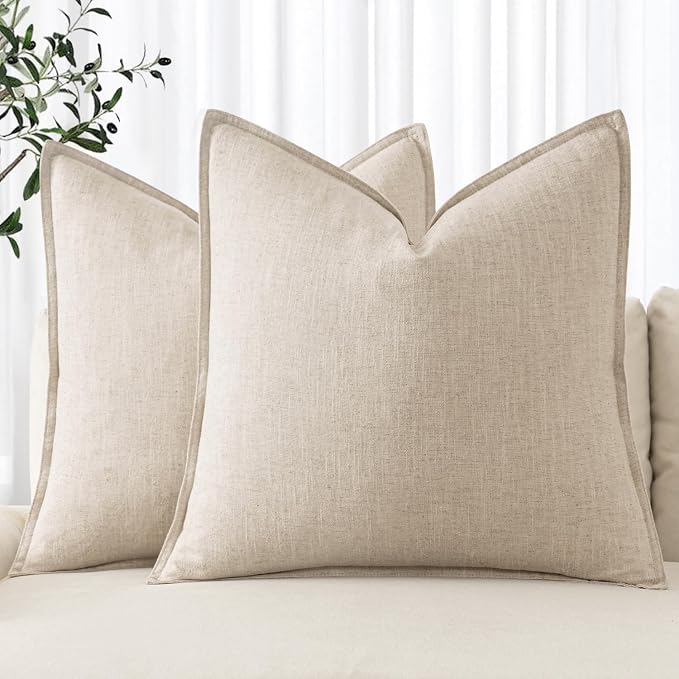 MIULEE Decorative Linen Euro Sham Pillow Covers 22x22 Inch Natural Beige Boho by MIULEE