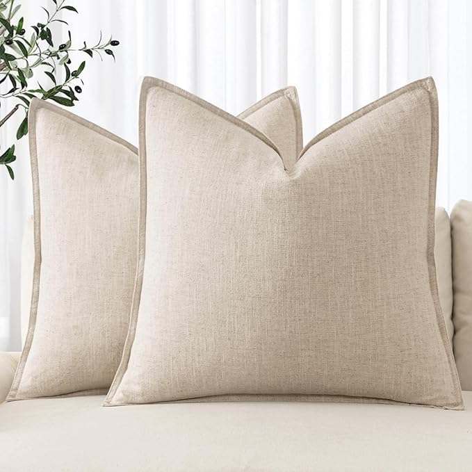 MIULEE Decorative Linen Pillow Covers 20x20 Inch Natural Beige Boho Farmhouse by MIULEE