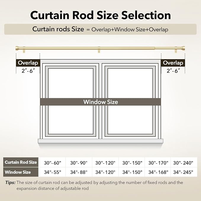 Extra Long Curtain Rods for Windows 32 to 170 Inch, 1 Inch Gold Heavy Duty - Image 4