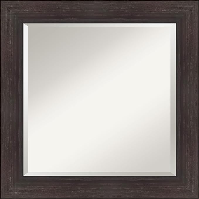 Amanti Art Brown Wall Mirror 26x26 Sloped Espresso Square Bathroom Mirror for Wall Decor Living Room, Medium Modern Contemporary Frame, Hangs Horizonally and Vertically, Bathroom Decor, Beveled Edge
