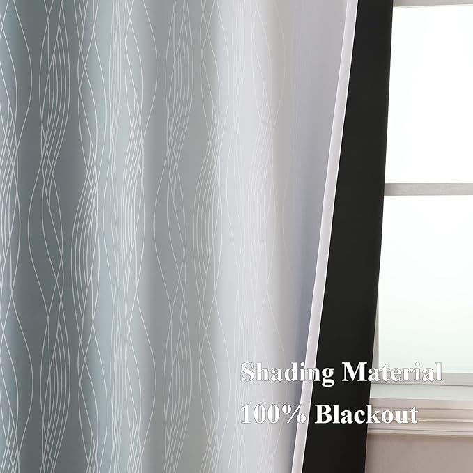 Estelar Textiler Stone Blue and Greyish White Ombre Blackout Curtains 90 Inch - Image 5