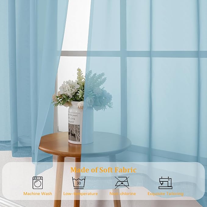Gwine Sky Blue Sheer Curtains 72 Inches Long 2 Panels Set - Image 7