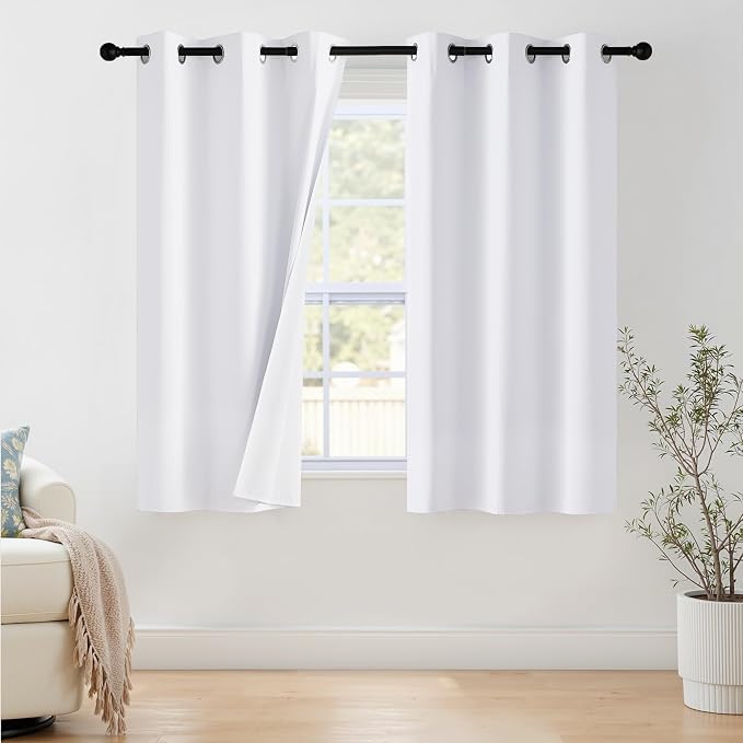 NICETOWN 100% Blackout Window Curtain Panels 40" Length, Snow White, 42 inches by NICETOWN