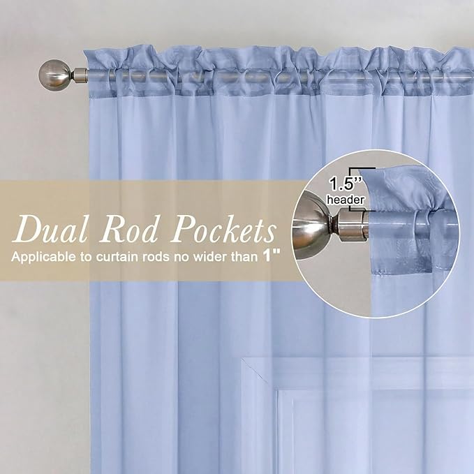 Lecloud Denim Blue Sheer Curtains 84 Inches Long 2 Panels, Light Filtering - Image 5