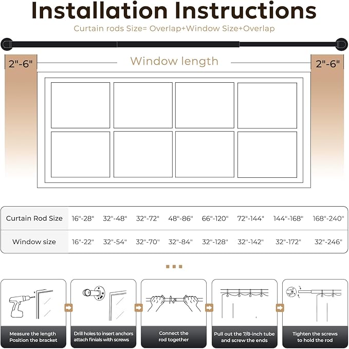 Zeerobee Curtain Rods for Windows 72 to 144, 1 Inch Industrial Wrap Around Gold - Image 6