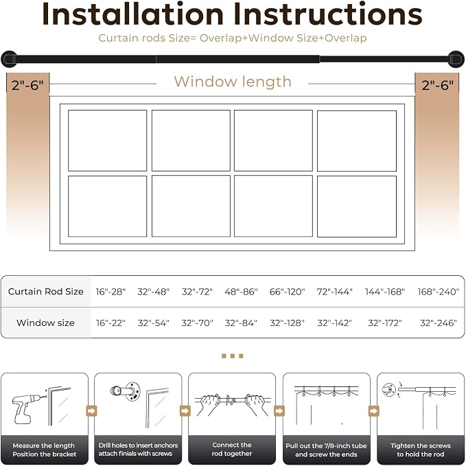 Zeerobee Curtain Rods for Windows 32 to 72, 1 Inch Industrial Wrap Around Gold - Image 6