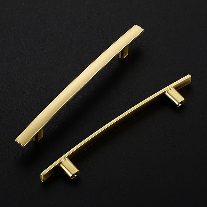 15 Pack Cabinet Handles 5" Hole Center - Curved Cabinet Pulls Brushed Brass Drawer Pulls for Kitchen Cupboard Solid Handles for Dresser Drawer Arch Closet Hardware
