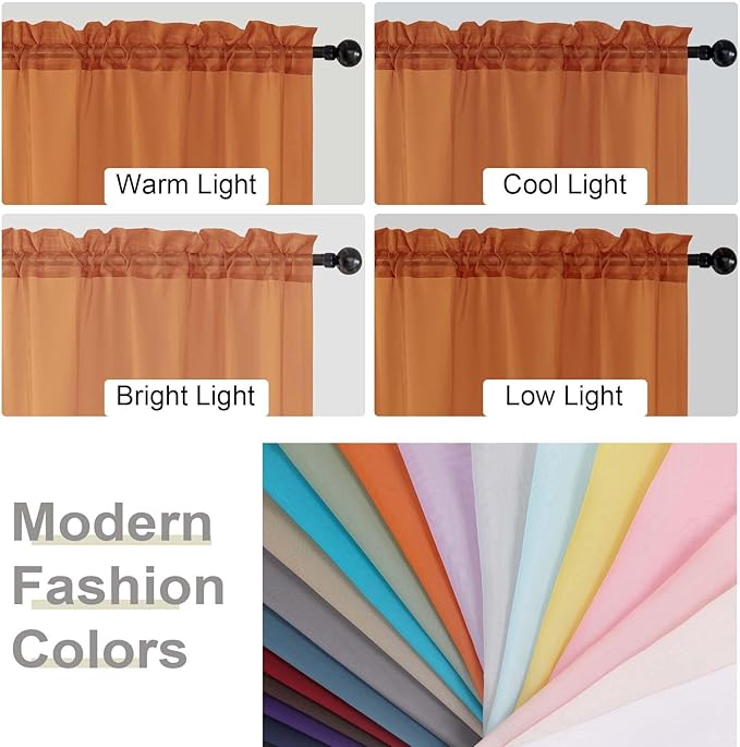 Orange Valances for Windows, Modern Solid Mini Small Window Curtains for Cafe - Image 5