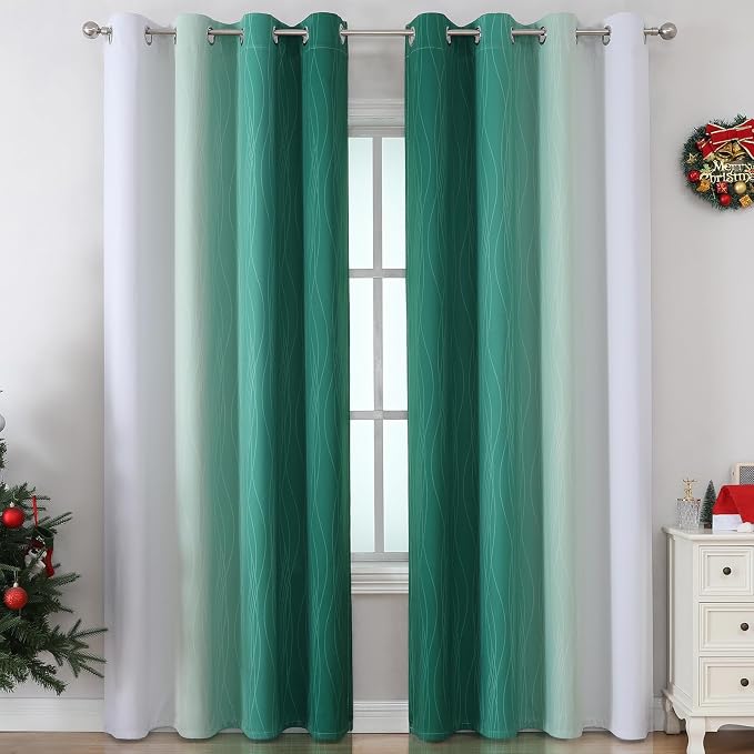 Estelar Textiler Green and Greyish White Blackout Curtains - Image 2