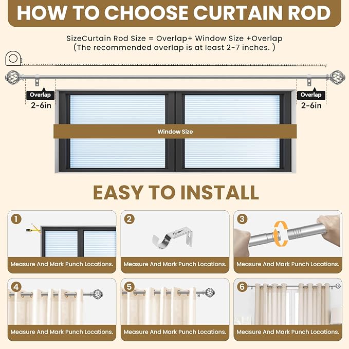 Luvenia Silver Decorative Curtain Rods, Adjustable Curtain Rod - Image 5