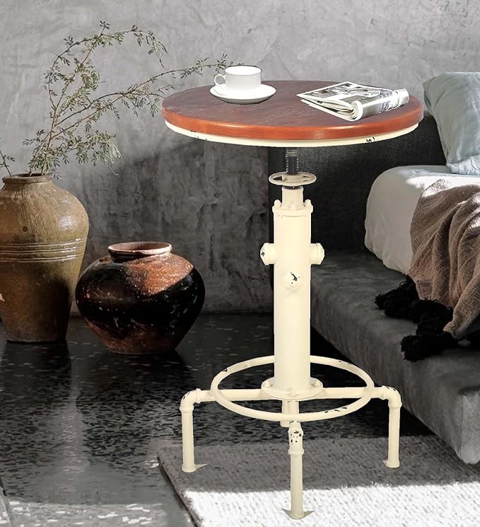 Topower Industrial Bar Table 31.5-41.3" Adjustable Pub Table Kitchen Dining Coffee Bistro Table (Antique White)