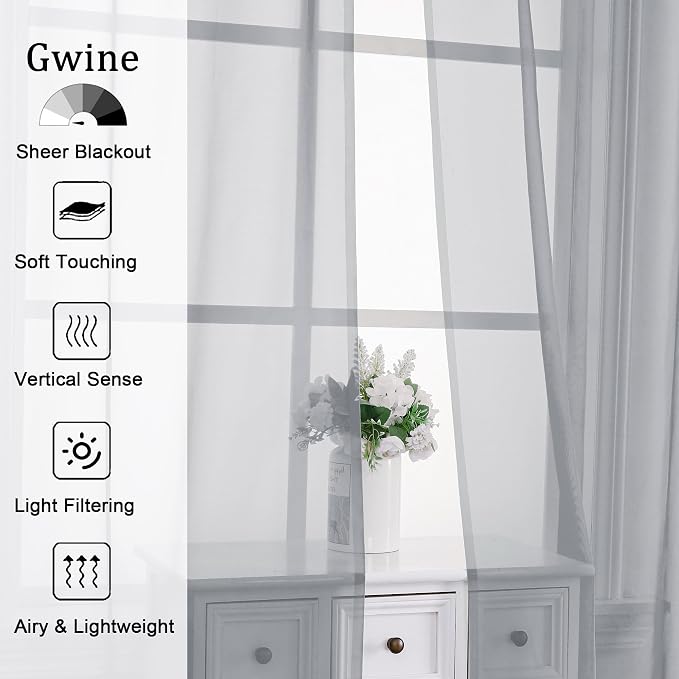 Gwine Light Grey Sheer Curtains 63 Inch Length - Image 2